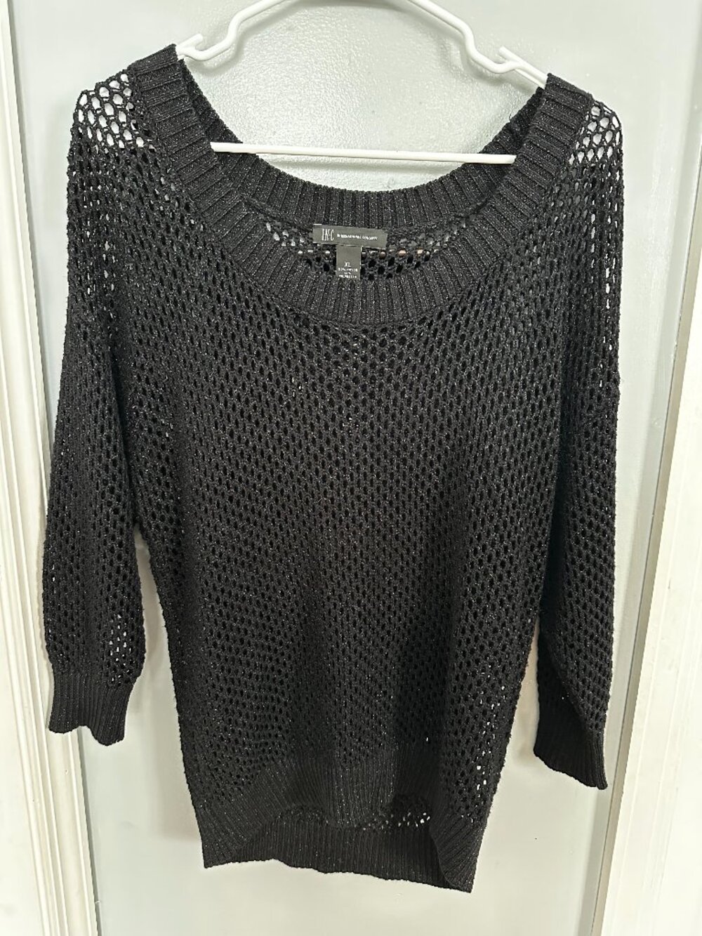 INC Black Metallic Fishnet Sweater XL